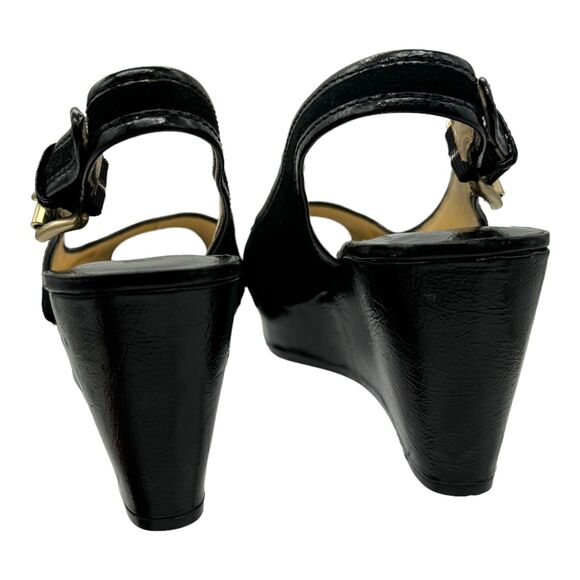 Michael Kors Platform Sandals Womens 10 Black Leather Open Toe Chic Elevated EUC - Picture 8 of 16